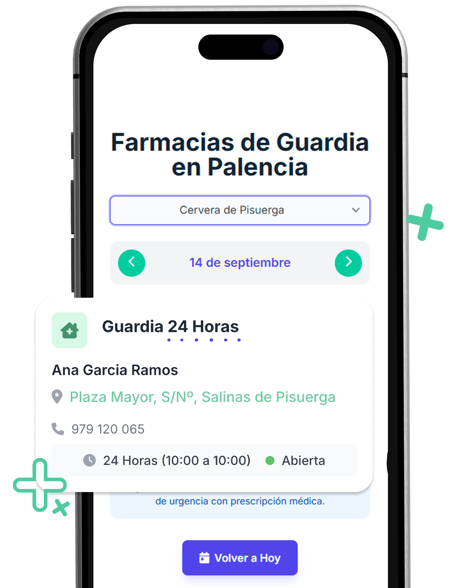 Ejemplo de visualización de farmacia de guardia de la aplicación web Farmacias de Guardia 24